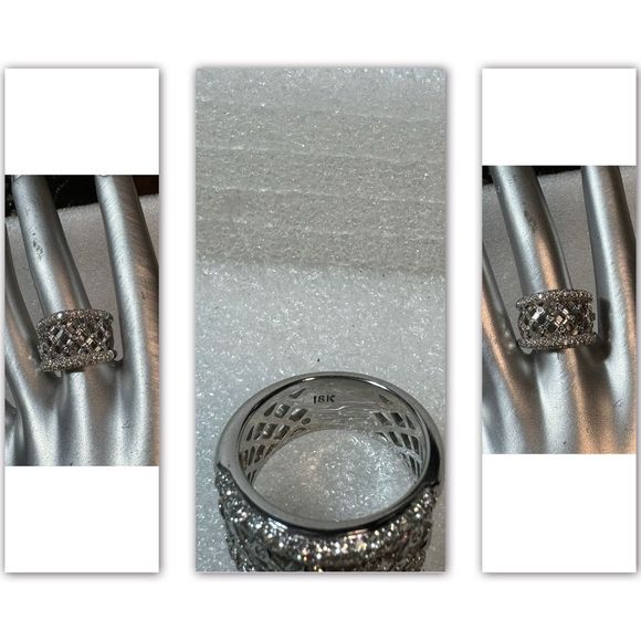 18KT White Gold Woven Design Diamond Cocktail Ring size 7.75 - Picture 8 of 10